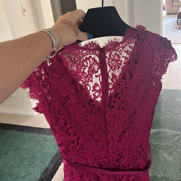 THEIA Raspberry Red Cocktail Lace Dress - Picture 4 of 7